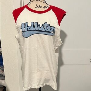 Vintage Hollister Athletics White Red Logo Muscle Cut Off Number 22 Tank Top
